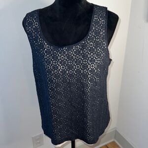 J.Crew blue lace eyelet sleeveless round collar pull‎ over top Sz 12